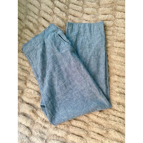 Draper James Linen Pants Size 10 Cropped Straight Leg Pull On Chambray Blue - Picture 2 of 7